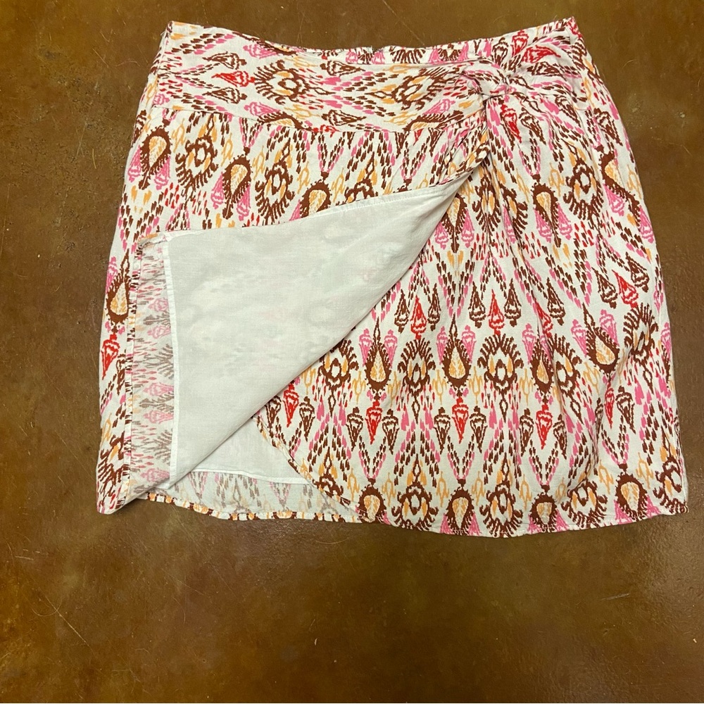 LOFT Ikat Linen Blend Twist Sarong Mini Skirt Size 8 Aztec Lined Casual Summer - Picture 7 of 13